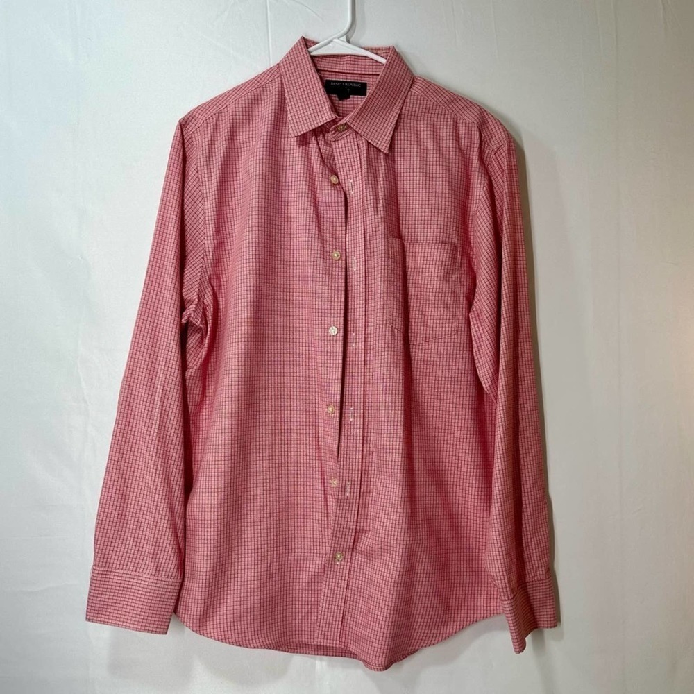 Banana Republic Men's Non-Iron Standard Fit Long Sleeve Plaid Red Shirt Size Lg